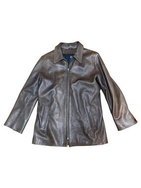 Mens Burberry Brown Leather Bomber Jacket Size Medium Faded Wool